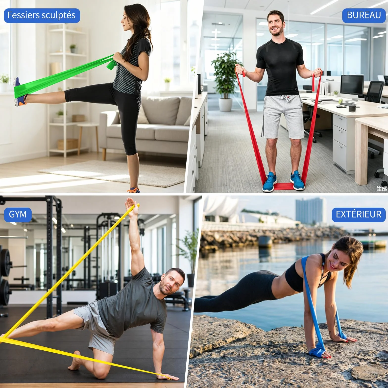 Bandes Élastiques Musculation 1.5M 4 Niveaux Résistance pour Sport Yoga Pilates